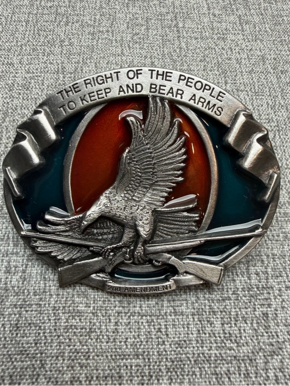 Vintage Bergamot Brass Works "Right to Keep and Bear Arms" 2nd Amendment buckle
